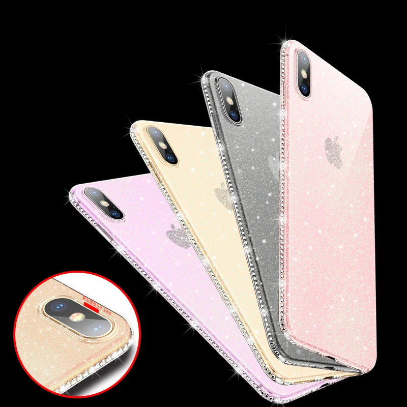Роскошный Блестящий Мягкий ТПУ чехол для телефона iphone XS Max XR X 8 7 6 6S Plus 10 блестящий