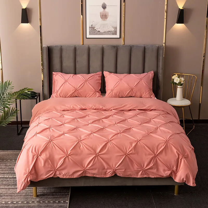 

Luxury Pinch Pleat Bedding Set Cotton Queen King Size Duvet Cover Set Pillowcases Bedroom Comforter Bedding Sets Soft Bedcloths