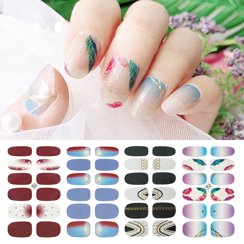 

1 Sheet Full Cover Adhesive Nail Wraps Mixed Patterns Transfer Stickers DIY for Nail Art Decoration 10 Patterns