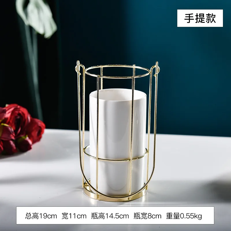 Birdcage iron Vase Ceramic flower Pot green plant simulation flower decoration Ornament