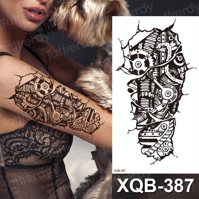Robot tiger lion skull sleeve tattoo designs for men women body art tatoo  sticker sexy fake waterproof tattoos water black тату - AliExpress