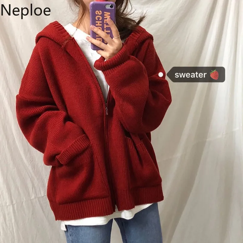 

Neploe Cardigan Sweater Women Autumn Winter Clothes Fashion Knitted Loose Long Sleeve Hooded Cardigan Retro Causal Jumpers 54942