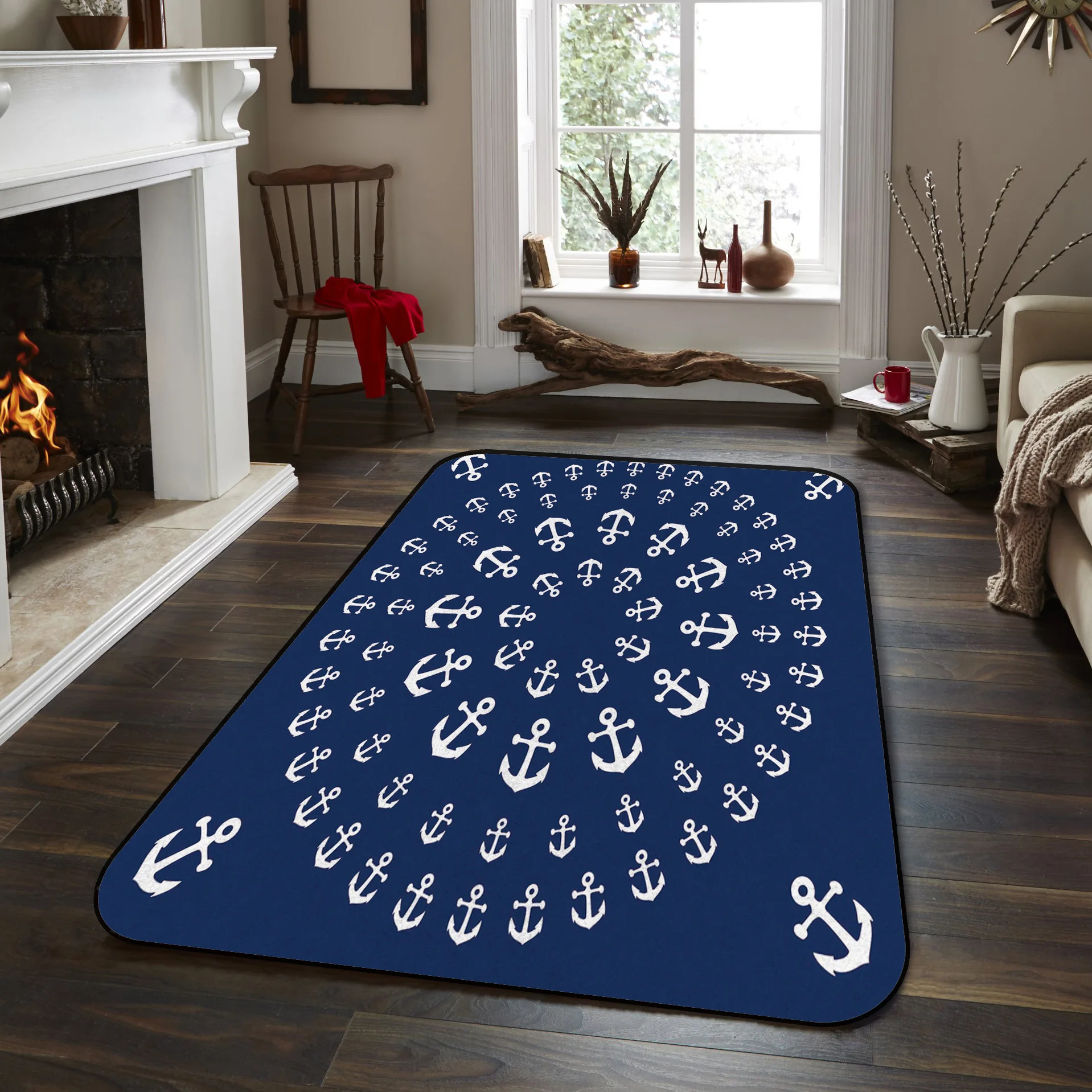 CHARMHOME Soft Anti-slip Rug Anchor In A Circular Shape With Blue Carpet for Living Room Bedroom Mat Home Decor