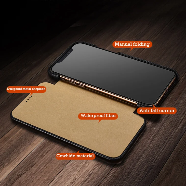 CKHB Flip Lichee Pattern Cowhide Leather Case For iPhone 11 Pro Max Luxury Folio Leather Case Cover For iphone Xs Max XR 8 Plus