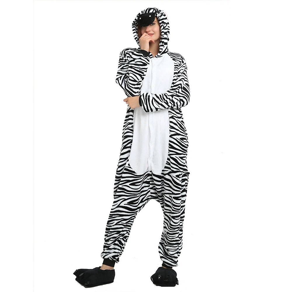 Kigurumi Zebra Onesie Adult Women Sleepwear Costume Animal Pajamas One Piece Flannel Winter Warm Loose Men Couple Cosplay Pyjama kigurumi pajamas onesies cosplay pajamas onesies flannel pajamas onesies