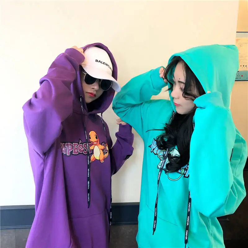 Kawaii толстовка с покемоном Женская милая японская кофта Harajuku Толстовка с длинным рукавом зимняя куртка Пикачу с капюшоном уличная одежда женские топы