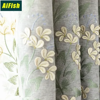 

Chinese Modern Embossed Embroidered Tulle Window Curtains for Living room Bedroom Chenille fabric Blue Blackout Curtain TM205T3