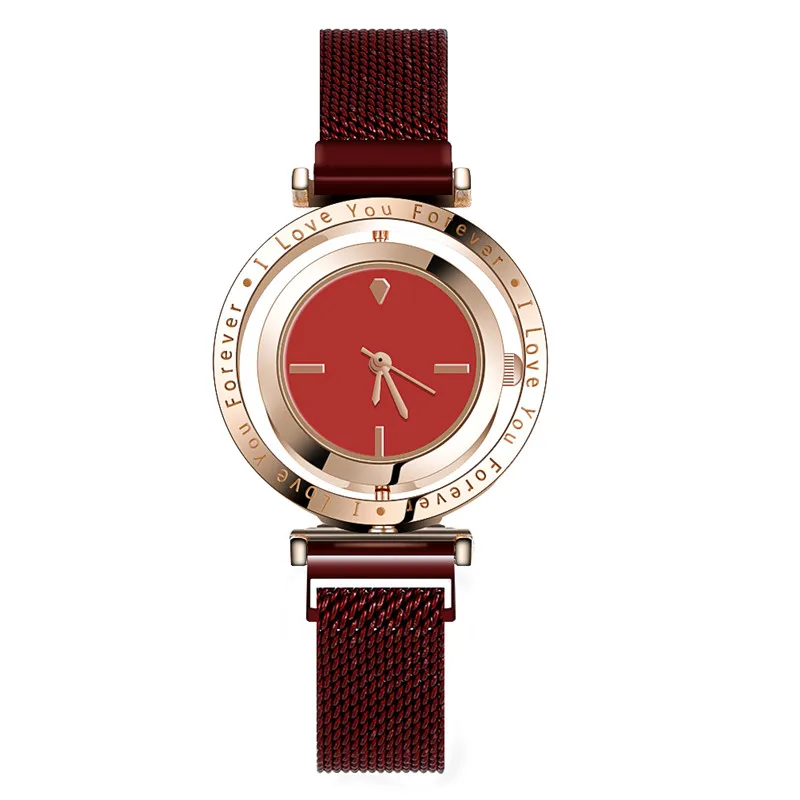 WJ-8911, роскошные женские часы, магнитные женские часы, relogio feminino, кварцевые наручные часы, модные женские наручные часы, reloj mujer - Цвет: Красный