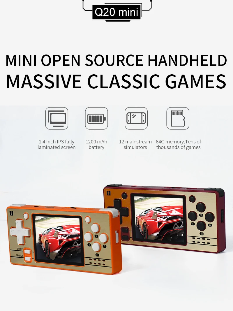 POWKIDDY Q20 MINI Open Source 2.4 Inch OCA Full Fit IPS Screen Handheld Game Console Handheld Game Players Classic Handheld