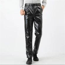 Зимние теплые кожаные брюки; искусственная кожа; Прямые брюки; Cuero Pantalones; мужские осенние брюки; большие размеры; бархатные кожаные брюки