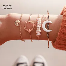 Tocona 4 шт./компл. очаровательные Moon Браслеты для Для женщин Золотой Натуральный камень большие круглые солнцезащитные в виде геометрических фигур Statfish летнее ювелирное изделие, 8850