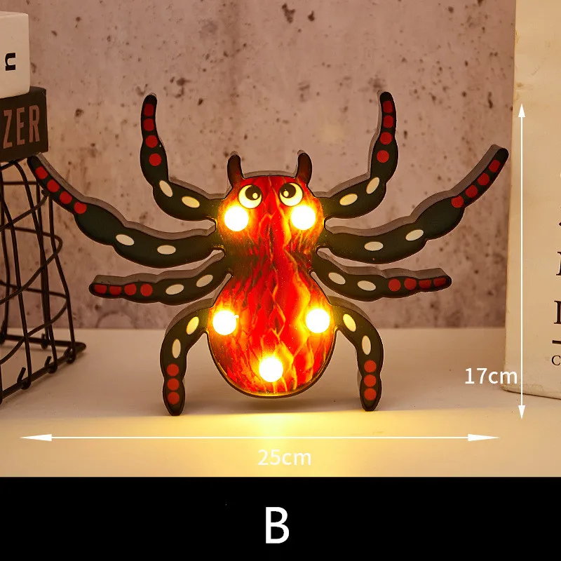 spider-B Лампочки для Хэллоуина открытый декоративные светодиодные фонари Дивали стильная лампа ночник маскарадный паук летучая мышь Тыква Призрак Огни в форме черепа - Испускаемый цвет: spider-B