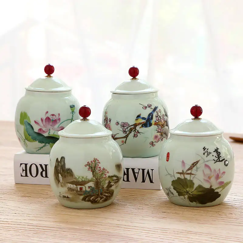 Mini Tea Jar Ceramic Tea Cans Seal Cans Home Decor Tank Travel Tea Jar moistureproof Tank Coffee Bean Cans Herb Storage Jar