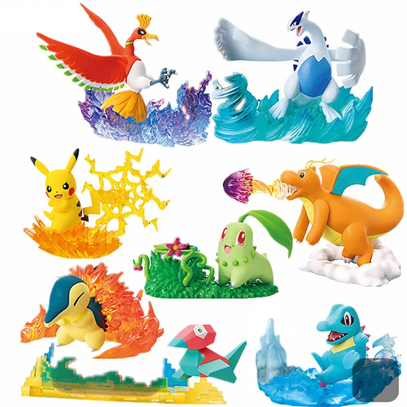 

5-7CM 8Pcs/Set Anime Pika Charizard Ho-Oh Lugia Totodile Desktop pokemones Figures Model Cartoon Action Toys for Children