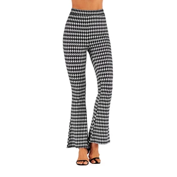 

Vintage Plaid Women Girls High Waist Bell Bottom Long Flare Pants Stretch Boho Hippie Bell-Bottom Pants Stripes Slim Trouses