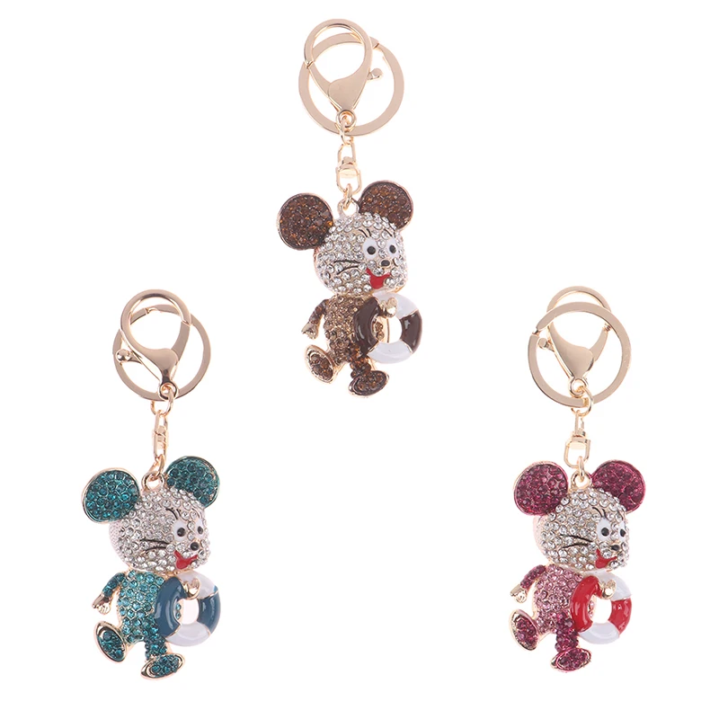 Cute Key Chain Rhinestone Crystal Keychain Hollow Out Heart Mouse Pendant Key Ring Charm For Women Girl Keyring Gift