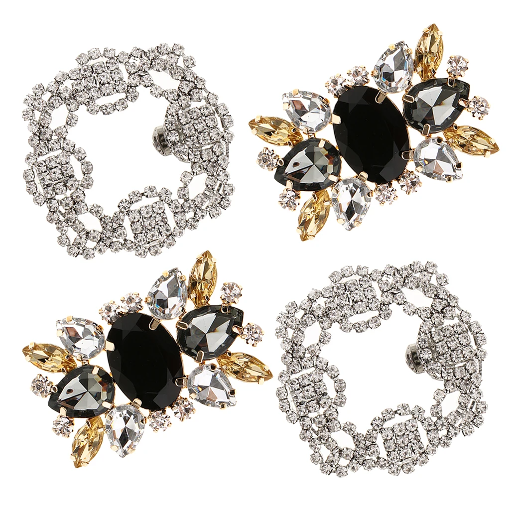 4Pcs Rhinestone Crystal Metal Shoe Clips Shoe Buckle Decor for Wedding Party