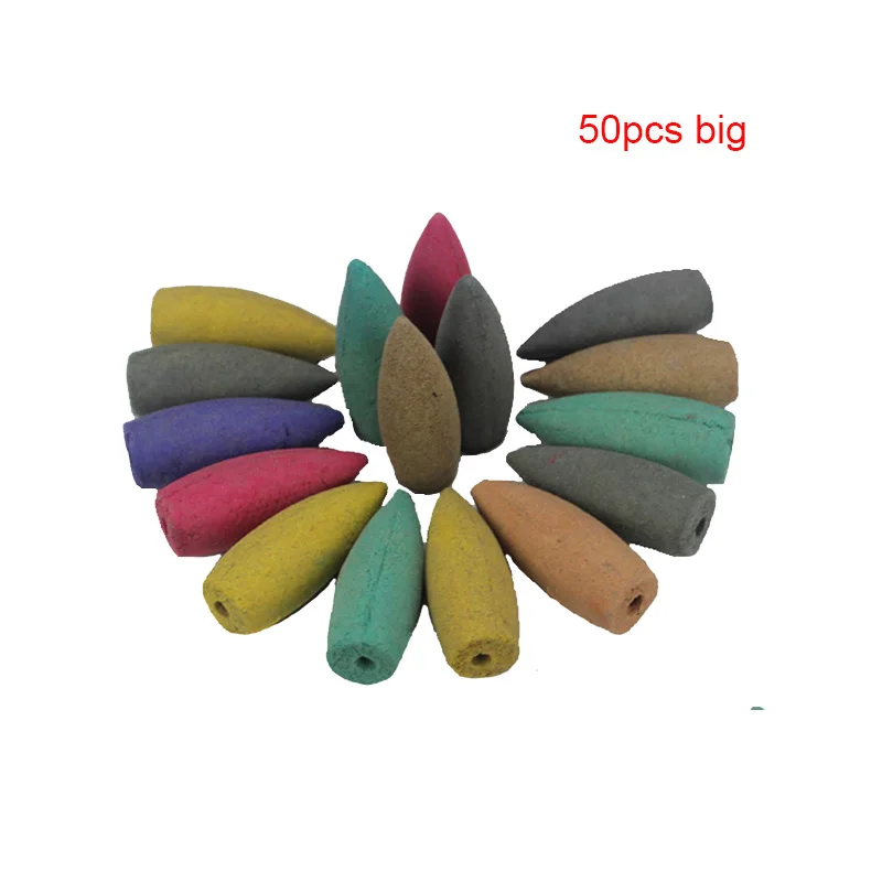 50pcs big cones Керамическая горелка для благовоний с обратным потоком, держатель для рук монаха Будды, большая башня, курильница, конусы для благовоний, дым, дропшиппинг - Цвет: 50pcs big cones
