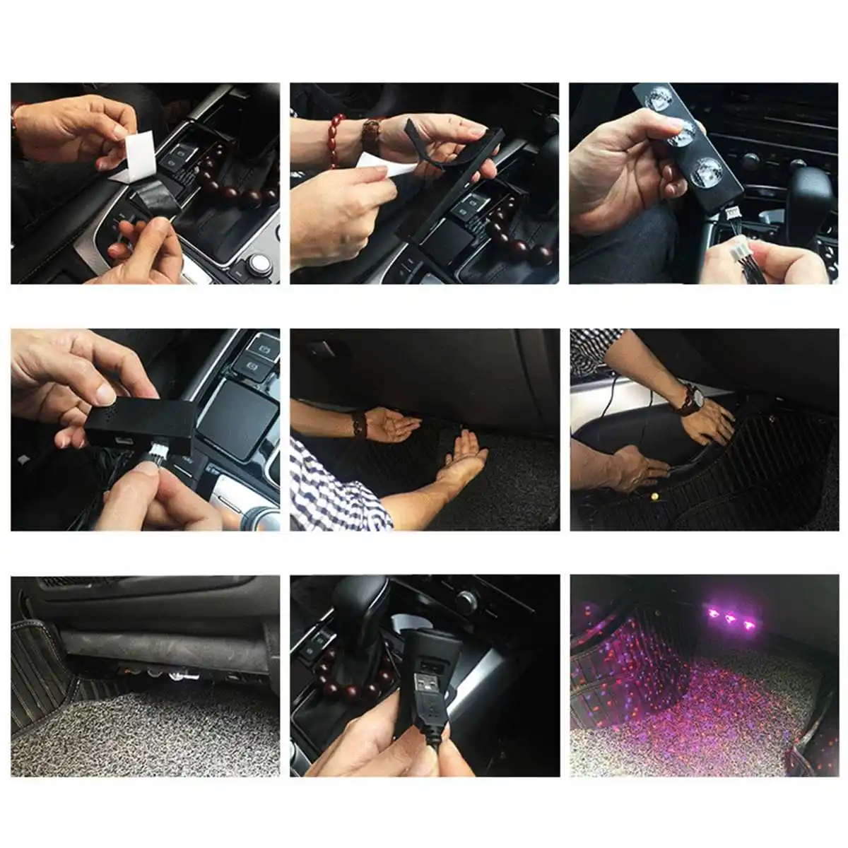 4 полосы света USB светодиодные разного цвета салона автомобиля Голосовое управление Дистанционное управление неоновые огни лампы украшения
