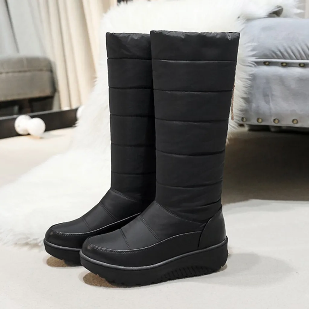 Plus Velvet Boot Winter Solid Color Keep Warm knee high shoes With Plush Inside Women Flat Snow Boots Plus size 43 Botas mujer