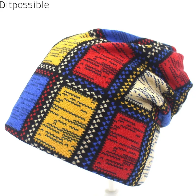 Ditpossible плед печати зима touca шапочки горро skullies шапки для женщин шляпа обернуть шарф девушки шапки