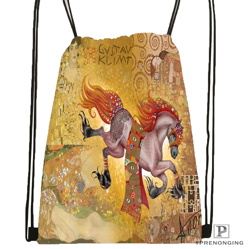 Custom Gustav Klimt походная сумка на шнурке милый рюкзак для детей(черная спинка) 31x40 см#180531-03-15