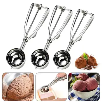 

3 PCS Ice Cream Scoop Kitchen Tools Stainless Steel Spring Handle Mash Potato Watermelon Ball Scoop Home Kitchen Accessories