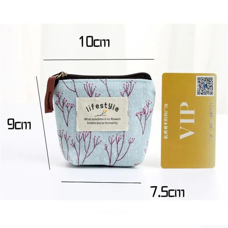 Korean Style Canvas Women's Small Coin Bags Wallet Zipper Flower Cotton Money Key Wallet Pouch Case Bags Kids Girl