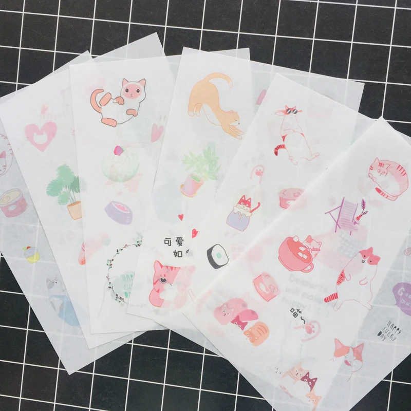 

6 Sheet Warm Cat Kitten Washi Paper Decorative Adhesive Stickers