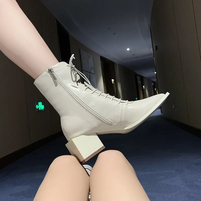 Size 35-40 2020 New Elegant Womens Boots Autumn Brand Design Solid PU Shoes for Woman Sexy Ladies High Heels Career Dress Pumps