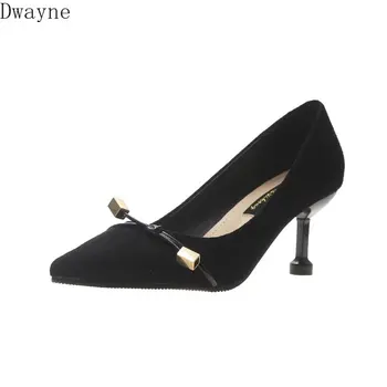 

Temperament Elegant Women's Shoes Korean Wild Pointed Shallow Mouth Suede Single Shoe Ladies Pumps Butterfly-Knot Stiletto Heels