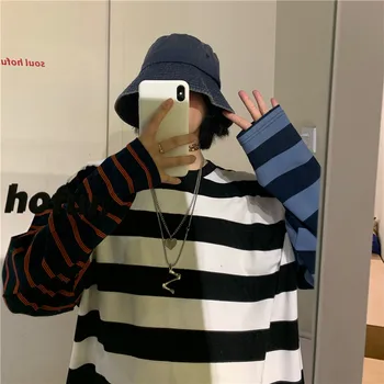 

Women Patchwork Hip Hop T Shirt Oversized Tee Long Sleeve Shirts Couple Harajuku Streetwear Korean Fashion Tops Clothes