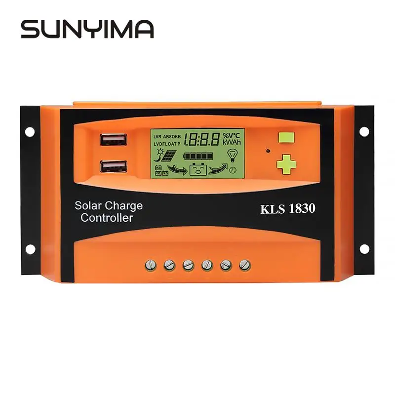 

SUNYIMA PWM 12V 24V 30A Solar Controller LCD Function Dual USB 5VDC Output Solar cells Panels Battery Charge Regulator