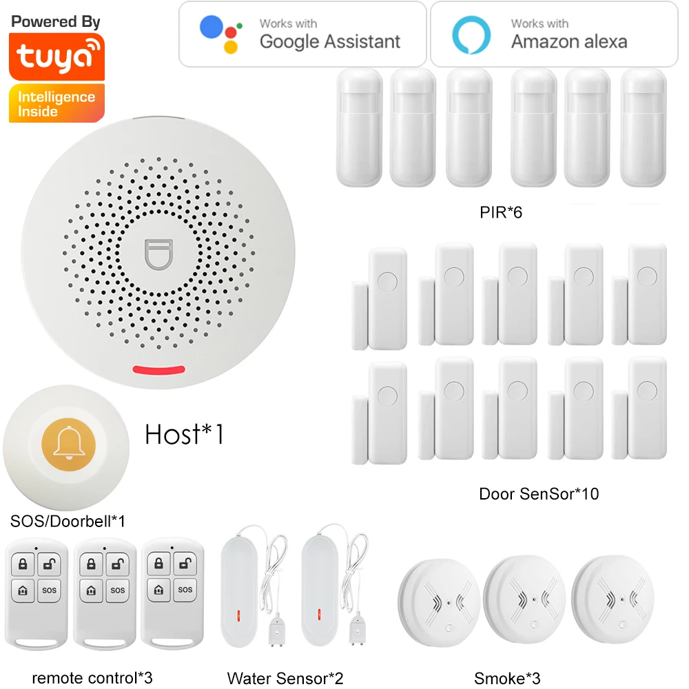 Tuya Smart Home Security Alarm System Hub Kit ,Host with sound function, support Google and Alexa，Smar Life App