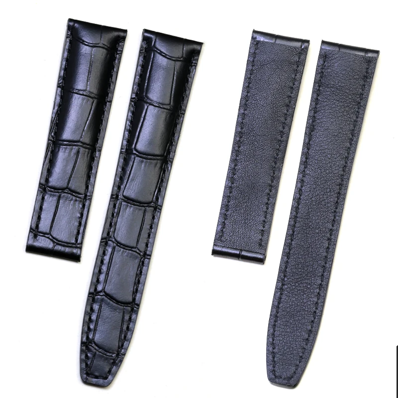 Pesno 20mm Black Genuine Calf Skin Leather Watch Band Men Watch