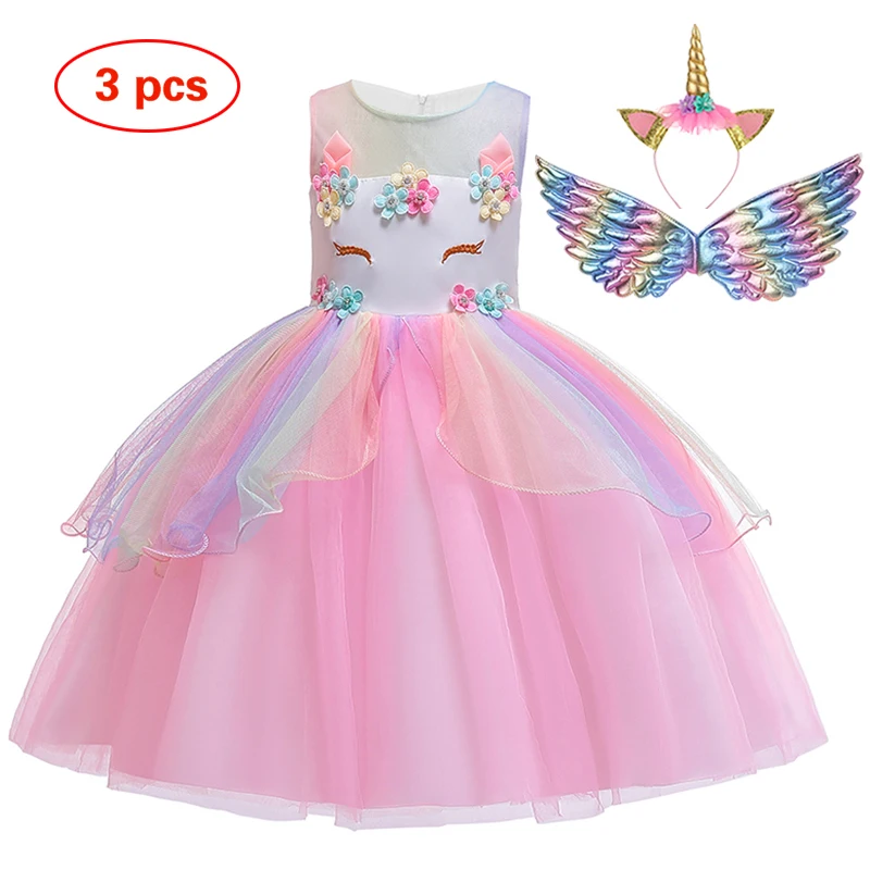 Christmas Girl Rainbow Unicorn Dress Kids Birthday Party Fancy Costume For Girls Wedding Party Baby Clothes Children Outfit boutique baby dresses Dresses