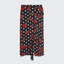 ZA в осень новая красная юбка с принтом богемная модная женская одежда плиссированная тонкая юбка вечерние путешествия