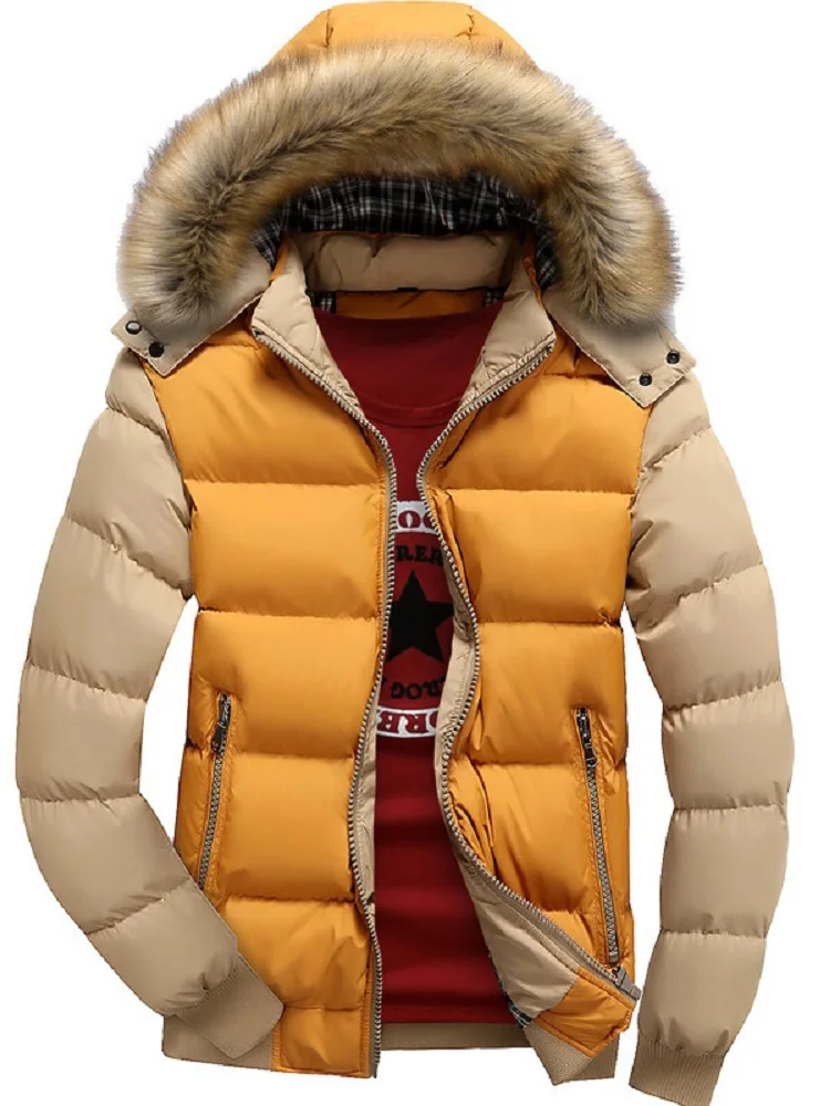 

Men Winter Jacket Men's Winter New Thickened Warmth Cotton-padded Jacket with Mixed Colors Youth Plus Size Hooded Cotton Jacket