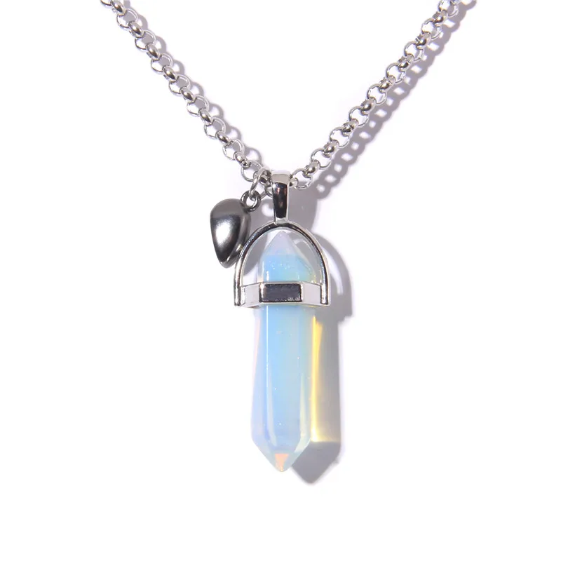 1Pair Magnetic Heart Couple Necklace Natural Quartz Crystal Hexagonal Column Pendant Necklaces Valentine's Day Gift