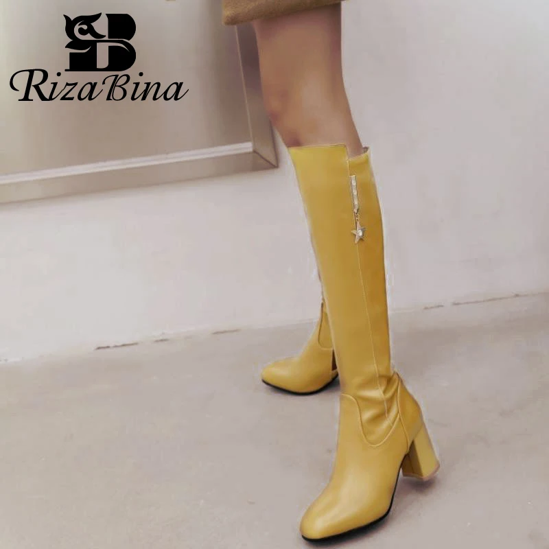 RIZABINA/Большие размеры 34-45 удобные повседневные женские сапоги до колена обувь из