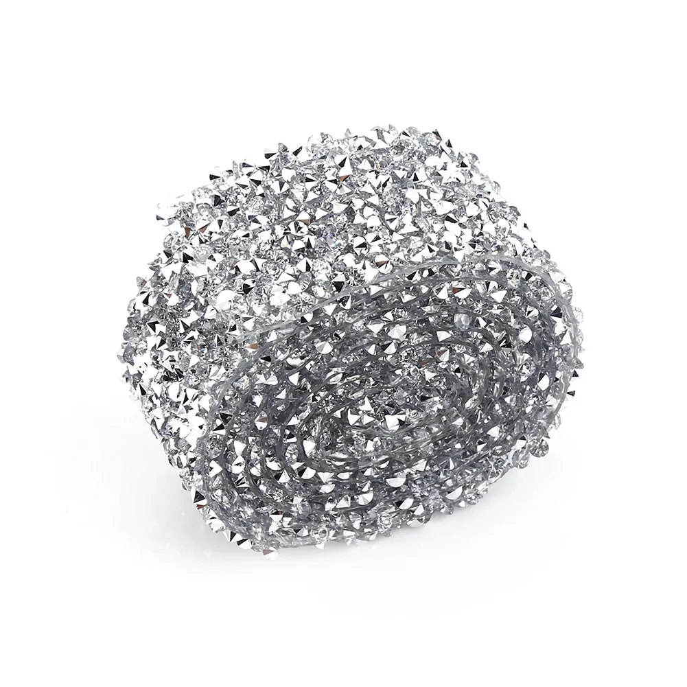 1 Yard 3cm Width Sparkling Back Glue Rhinestones Crystal Decorative Banding Belt for DIY Wedding Dress Clothing Bags Silver