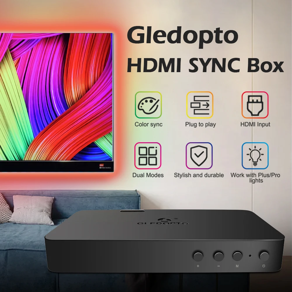 

Home party RGB TV background with light HDMISYNC box kit Color changing and dimmable flexible sync light along with movies/games