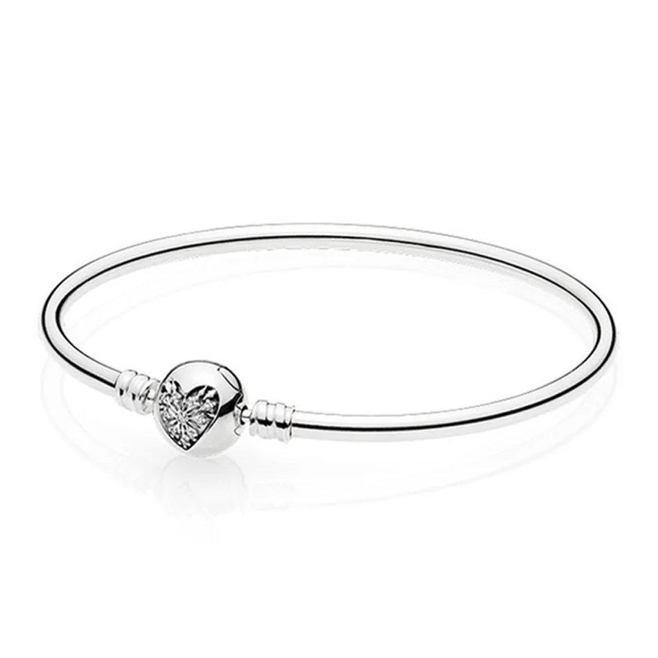 

Authentic 925 Sterling Silver Bangles & Bracelets for Women Love Heart of Winter Clasp fit Lady Charms