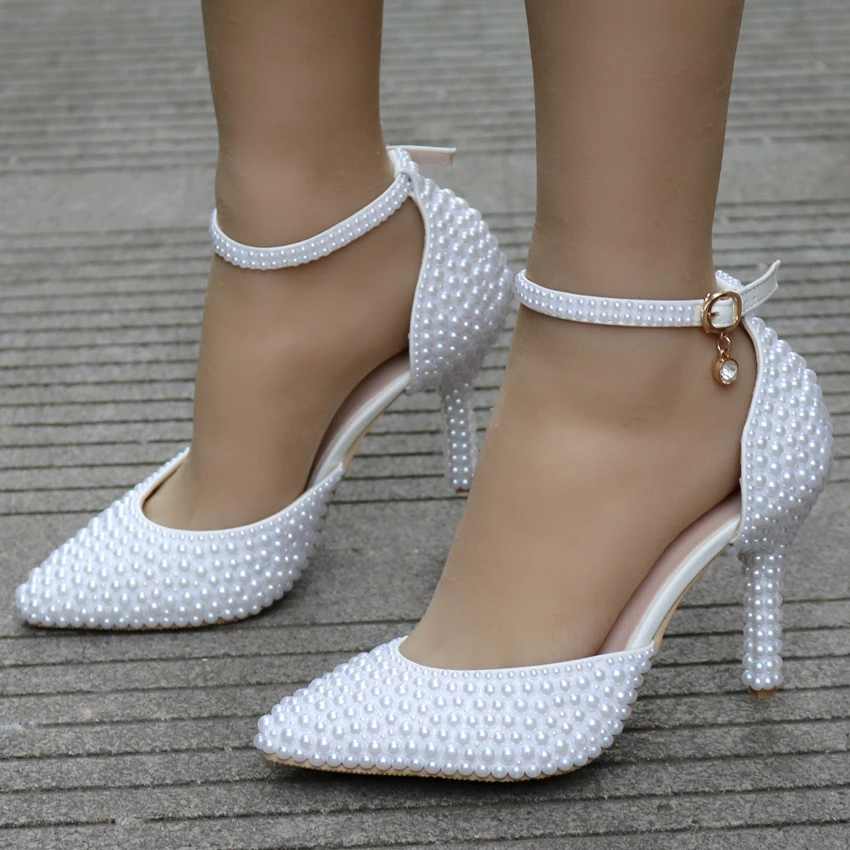 white pearl high heels
