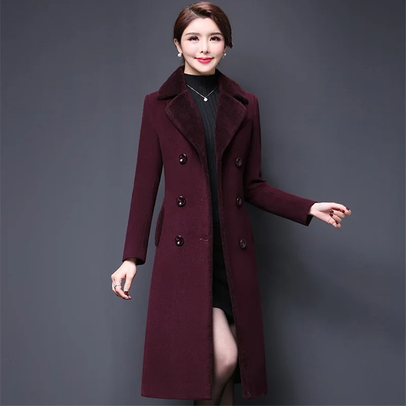 Women Coat Winter Long Overcoat Woolen Coat Loose Double-breasted Plus Size 5XL Thick Female Outwear Manteau Femme Hiver Elegant