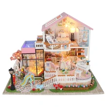Hoomeda-Diy деревянный миниатюрный кукольный домик для детей DIY Кукольный дом ребенок ручной сборки модель дома игрушка подарок на день рождения