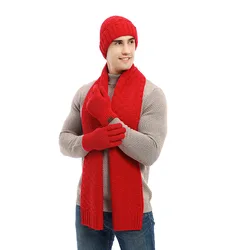 2022 Autumn Winter New 3 Pcs/set Scarf Fashion With Men Classic Twist Simple Thickening Wear Resistant Warmer Hat Gloves Set