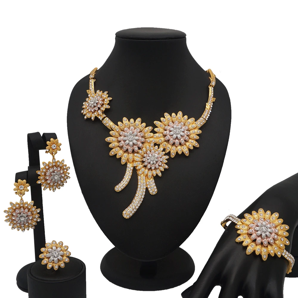 African jewelry sets dubai gold jewelry sets wedding bride necklace sets big jewelry shiny  crystal