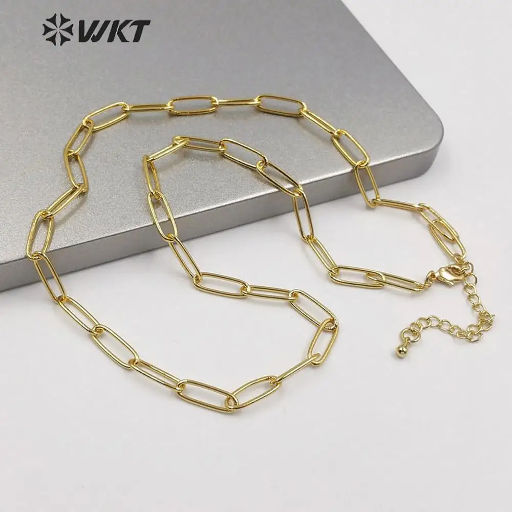 

WT-N1224 HOT populared 4x11mm gold electroplated brass link chain necklace fashion jewelry findings chain necklace