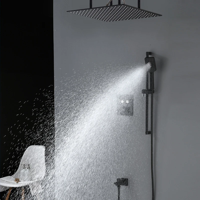 

50cm Rainfall Shower Heads 304SUS Black Thermostatic Mixer Shower Faucets Set With Slide Bar Showers Massage Hand Hold Shower
